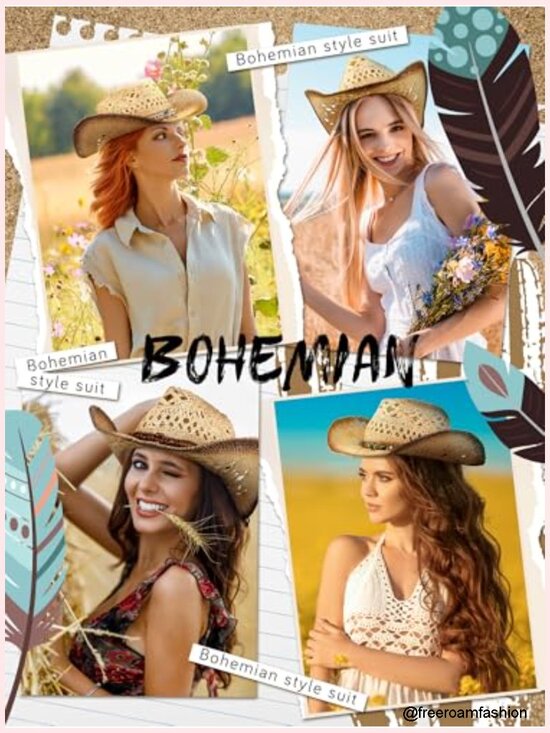 Interchangeable Straw Cowgirl Hat with 6 Decorative Bands main image 6